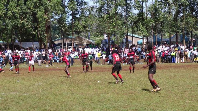 Action from the Bungoma vs Sirgoi final rugby 15s at the school games that ended in Kamusinga.(Photo by Emmanuel Sabuni)